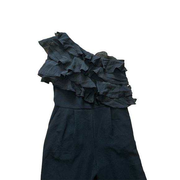 Zara Women's ASYMMETRIC RUFFLED JUMPSUIT Black Large - Picture 3 of 5